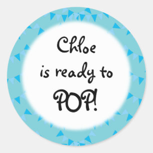 Sticker Rond Bébé Bleu Bunting Prêt à POP! Baby shower