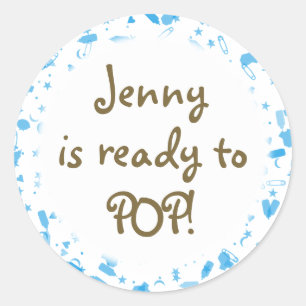 Sticker Rond Bébé bleu Confetti Baby shower Favoriser
