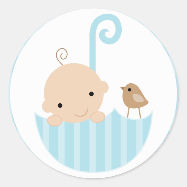 Sticker Rond Bébé bleu dans un parapluie (Devant)