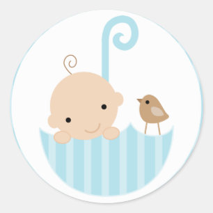 Sticker Rond Bébé bleu dans un parapluie