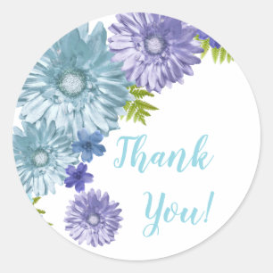 Sticker Rond Bébé Bleu En Fleur Brunch Douche Merci