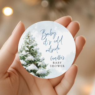Sticker Rond Bébé Bleu Il Fait Froid Dehors Baby Shower