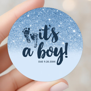 Sticker Rond Bébé Bleu Marine Pailleté Ombre C'est Un Garçon