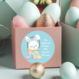 Sticker Rond Bébé Bleu Pâques Bunny mignon Personnalisé Enfants