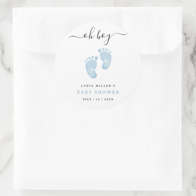 Sticker Rond Bébé bleu pieds Baby shower Bienvenue bébé garçon (Sac)