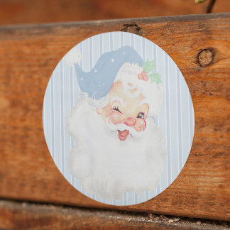 Sticker Rond Bébé Bleu Vintage Winking Père Noël