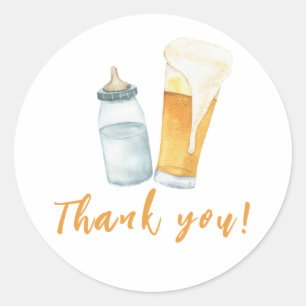 Sticker Rond Bébé brasse Bouteille Bière Merci