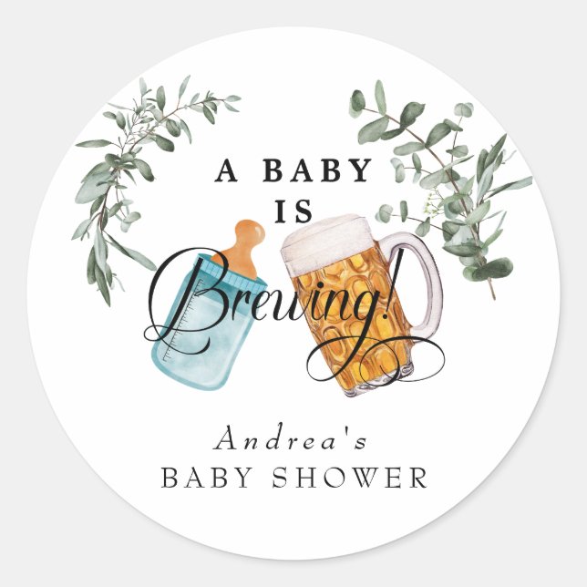 Sticker Rond Bébé brasser | Aquarelle Baby shower Favoriser (Devant)