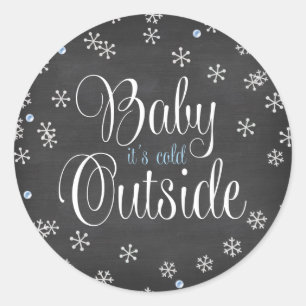 Sticker Rond Bébé c'est baby shower bleu de flocons de neige