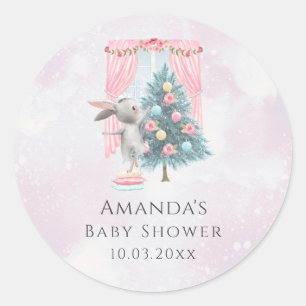 Sticker Rond Bébé C'est froid dehors Baby shower d'hiver fille
