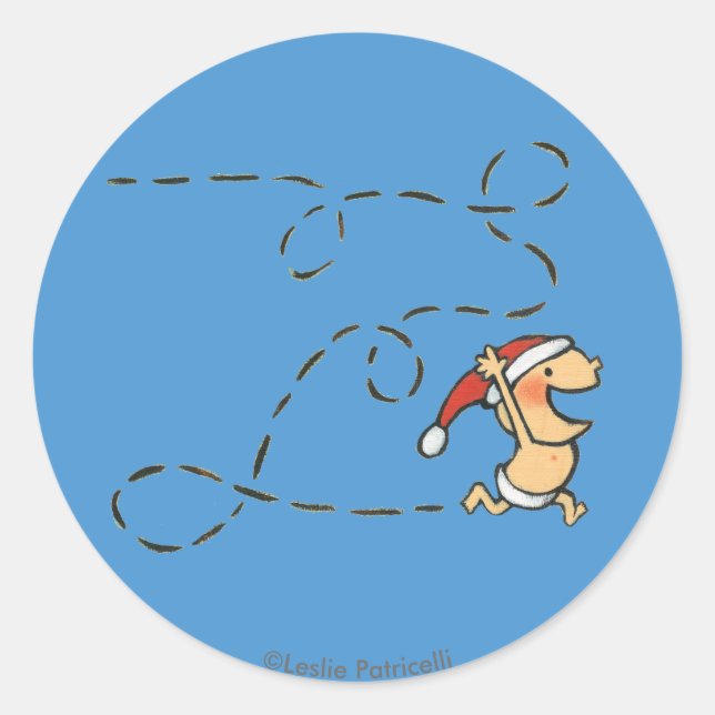Sticker Rond Bébé Courant Le Matin De Noël (Devant)