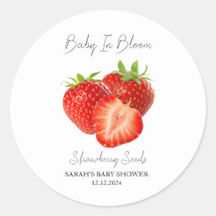 Sticker Rond Bébé dans le Baby shower de graines de fraise en f