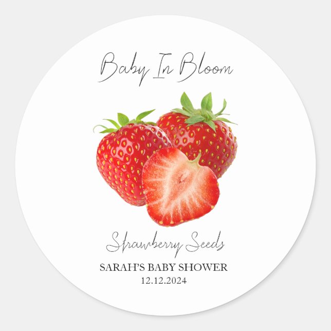 Sticker Rond Bébé dans le Baby shower de graines de fraise en f (Devant)