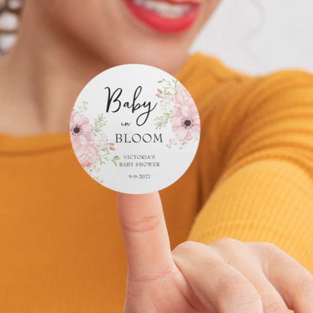 Sticker Rond Bébé dans le Baby shower en fleur (Créateur téléchargé)