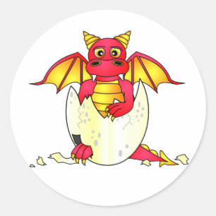Sticker Rond Bébé de dragon mou dans un oeuf craqué - rouge / j