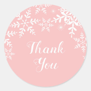 Sticker Rond Bébé d'hiver Fille Douche Pink Snowflakes