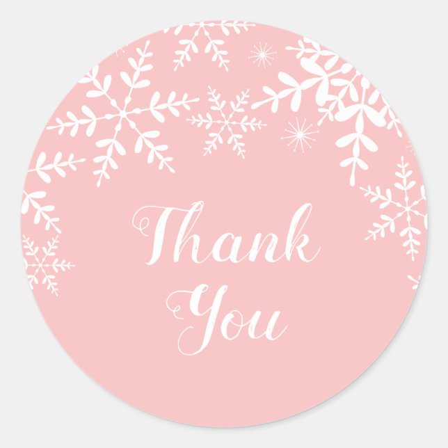 Sticker Rond Bébé d'hiver Fille Douche Pink Snowflakes (Devant)