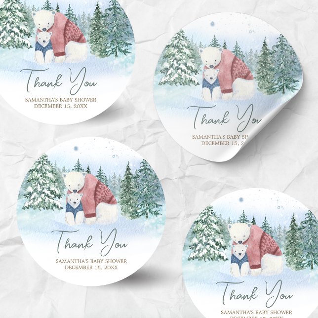 Sticker Rond Bébé d'hiver Il fait froid dehors Baby shower (Winter Baby Shower Sticker)
