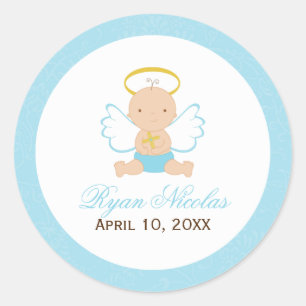 Sticker Rond Bébé doux Baptême garçon