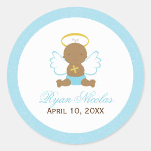 Sticker Rond Bébé doux Baptême garçon