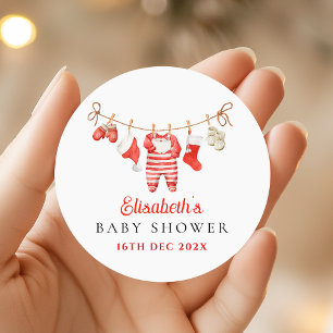 Sticker Rond Bébé du Père Noël rouge Baby Shower