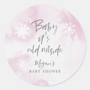 Sticker Rond Bébé élégant Il fait froid dehors Baby shower rose