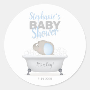 Sticker Rond Bébé Eléphant Bubble Baby shower de garçon de 