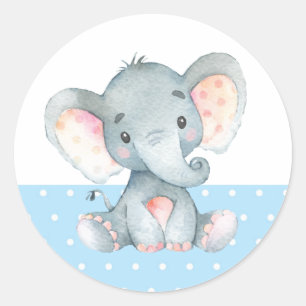 Sticker Rond Bébé éléphant garçon Baby Shower Bleu