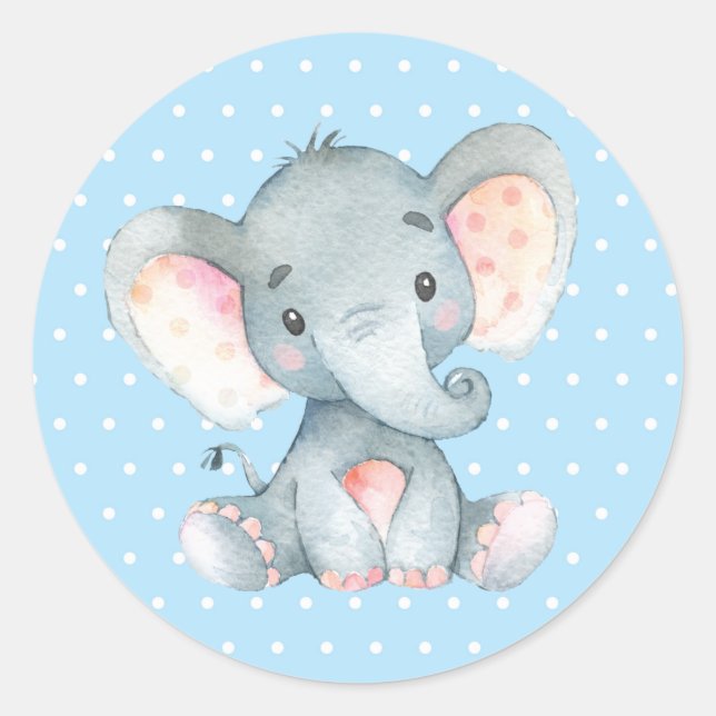 Sticker Rond Bébé éléphant garçon shower bleu (Devant)