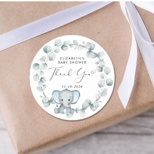 Sticker Rond Bébé Eléphant mignon garçon douche Merci