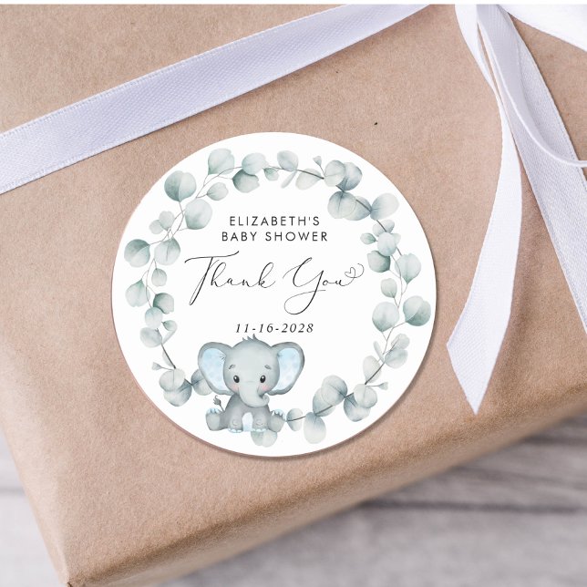 Sticker Rond Bébé Eléphant mignon garçon douche Merci (Créateur téléchargé)