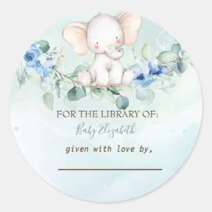 Sticker Rond Bébé éléphant mignon Roses bleues