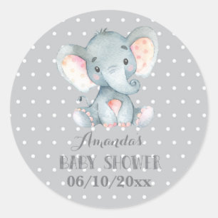 Sticker Rond Bébé éléphant Shower Gris