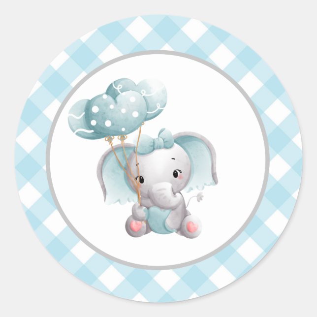 Sticker Rond Bébé éléphant Sticker, Baby shower, Anniversaire (Devant)