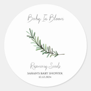 Sticker Rond Bébé en Baby shower de graines de romarin en fleur