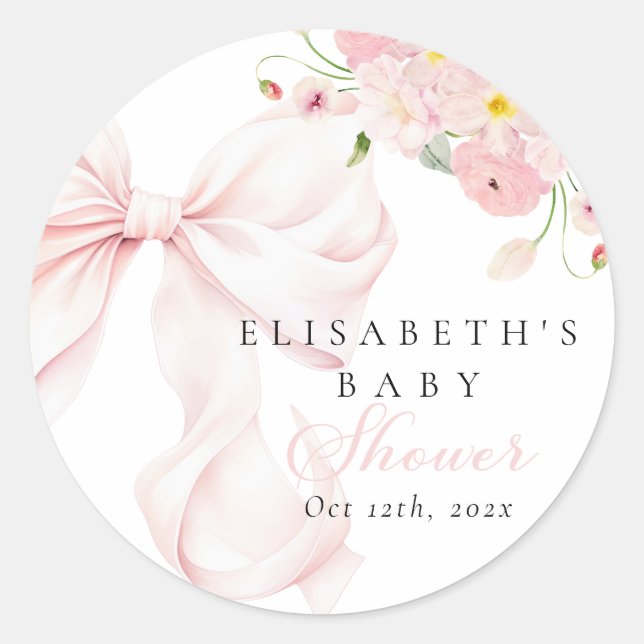 Sticker Rond Bébé en Baby shower de la cou rose en fleur (Devant)