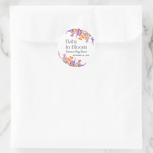 Sticker Rond Bébé en fleur Baby shower de fleurs de printemps v (Sac)