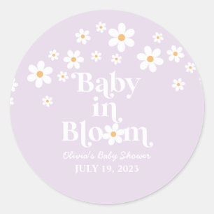 Sticker Rond Bébé en Fleur Baby shower lavande Daisy