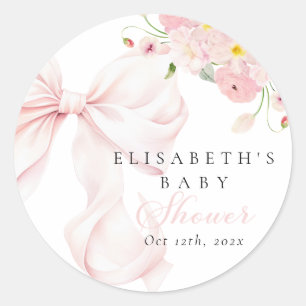 Sticker Rond Bébé en Fleur Baby Shower Rose Ruban