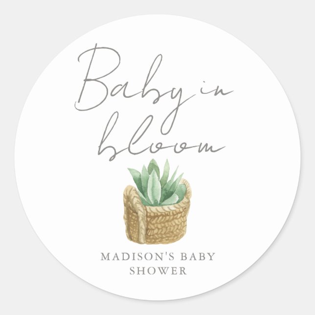 Sticker Rond Bébé en fleur Baby shower Succulent simple (Devant)