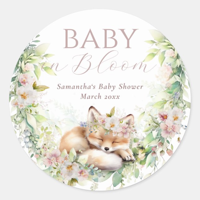 Sticker Rond Bébé en Fleur Bois Floral Bébé Fille Douche (Devant)