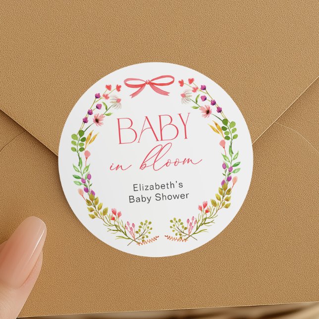 Sticker Rond Bébé en Fleur Bow rose Baby shower de jardin fleur (Créateur téléchargé)