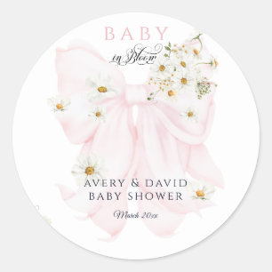 Sticker Rond Bébé en Fleur Daisy Baby shower de fille de garçon