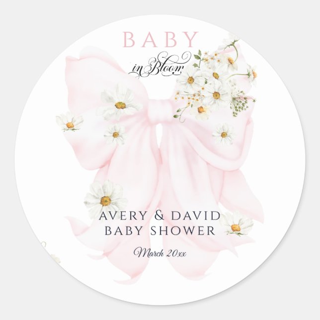 Sticker Rond Bébé en Fleur Daisy Baby shower de fille de garçon (Devant)