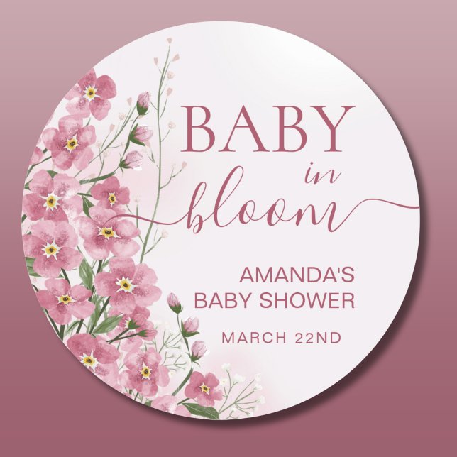 Sticker Rond Bébé en Fleur Fille Douche Florale Rose (Créateur téléchargé)