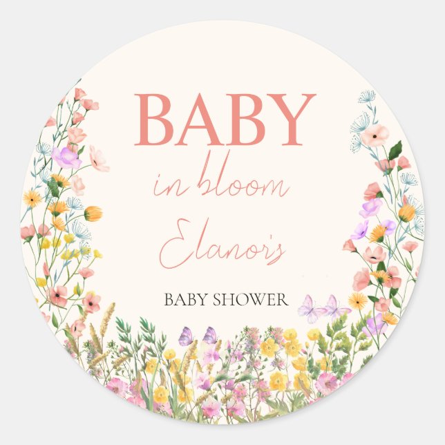 Sticker Rond Bébé en Fleur Fleur sauvage Élégant Baby shower fi (Devant)