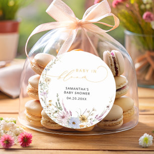 Sticker Rond Bébé en fleur Fleur sauvage mignon Baby shower