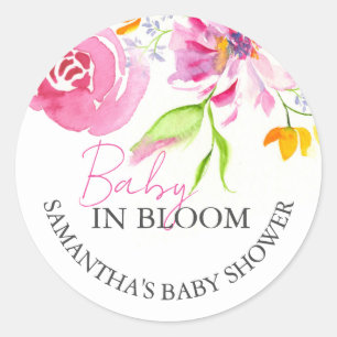 Sticker Rond Bébé En Fleur Floral Thème Merci