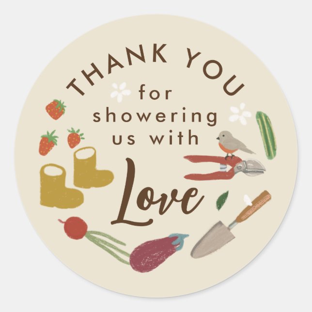 Sticker Rond Bébé En Fleur Jardin Cultivant Baby shower Familia (Devant)