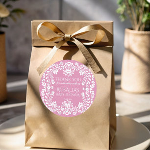 Sticker Rond Bébé en fleur rose poussiéreux baby shower mexicai